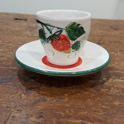 Hand painted ceramic coffee cups with strawberry decorations