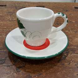 Hand painted ceramic coffee cups with strawberry decorations