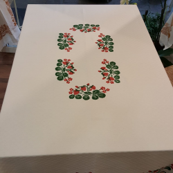 Hand-printed tablecloth with strawberries