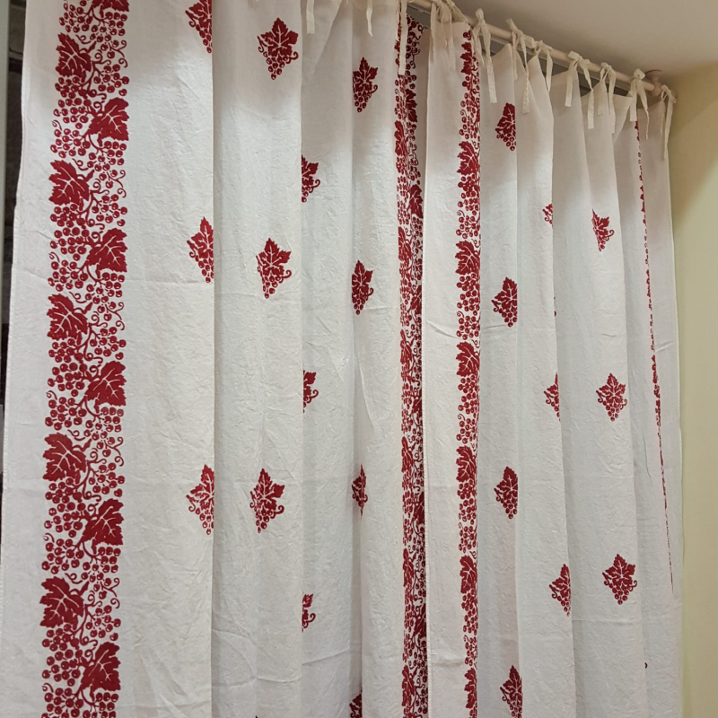 Beautiful artisan curtains with grape print.