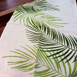 Hand-printed table runner palm design