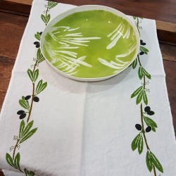 Table Runner pure linen Olive print Bertozzi