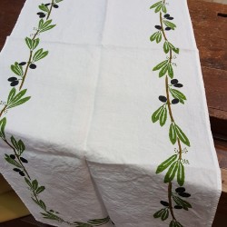 Table Runner pure linen Olive print Bertozzi