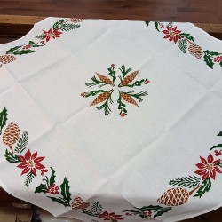 Christmas linen tablecloth square hand printed