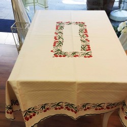 Hand-printed linen tablecloth with cherries