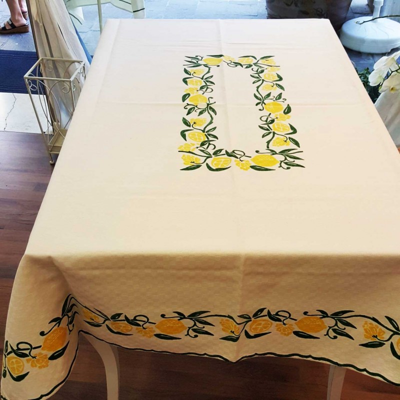 Lemon print linen blend tablecloth