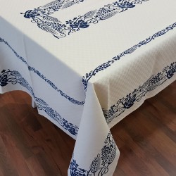 Tovaglia blu decorazione stampe romagnole spiga e uva