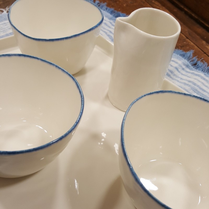 Porcelain coffee or tea service with tray and milk