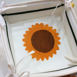 Cestino Porta pane misto lino decorazione girasoli e melograno