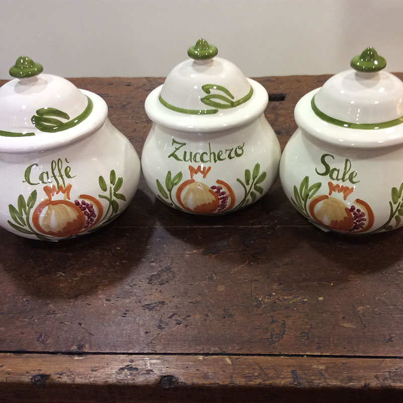 kitchen jars in ceramic coffee, sugar, salt