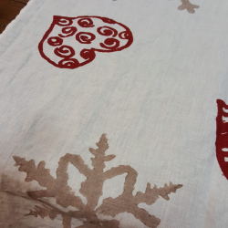 Linen Tablecloth  printed snowflakes and hearts