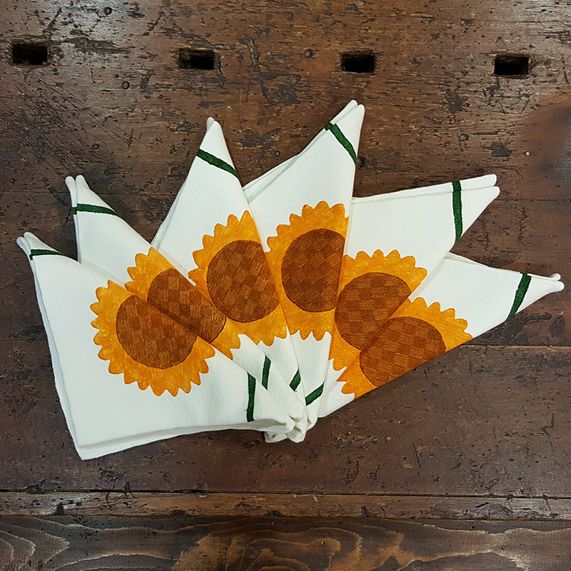 Tovaglioli cotone e lino decorazione girasoli