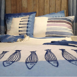 Bedspread linen hand-printed collection Panarea Bertozzi