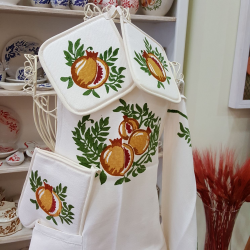 Full kitchen with cotton and linen prints pomegranates