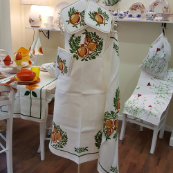 Full kitchen with cotton and linen prints pomegranates