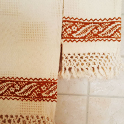 Set of bath towels hand printed fringed bertozzi