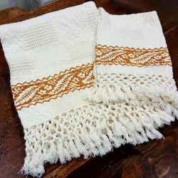 Set of bath towels hand printed fringed bertozzi