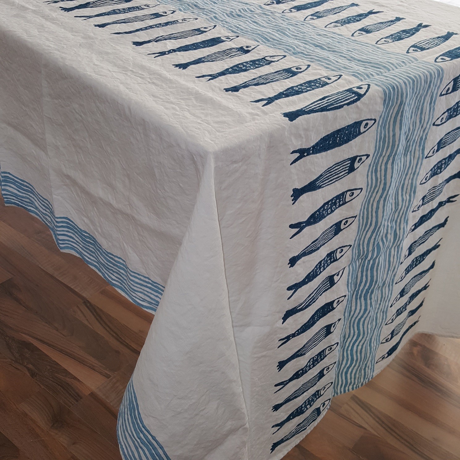 Hand Printed Linen Tablecloth Panarea Onda Collection